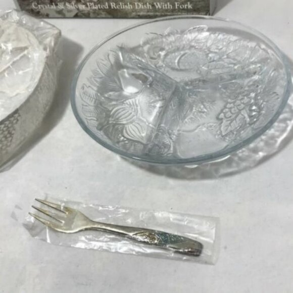 Designer Living Crystal Silver Plated Relish glass Dish party holiday New - Picture 3 of 6